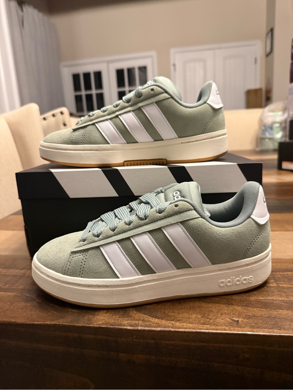 adidas Grand Court Alpha 00s in Olive Green & White